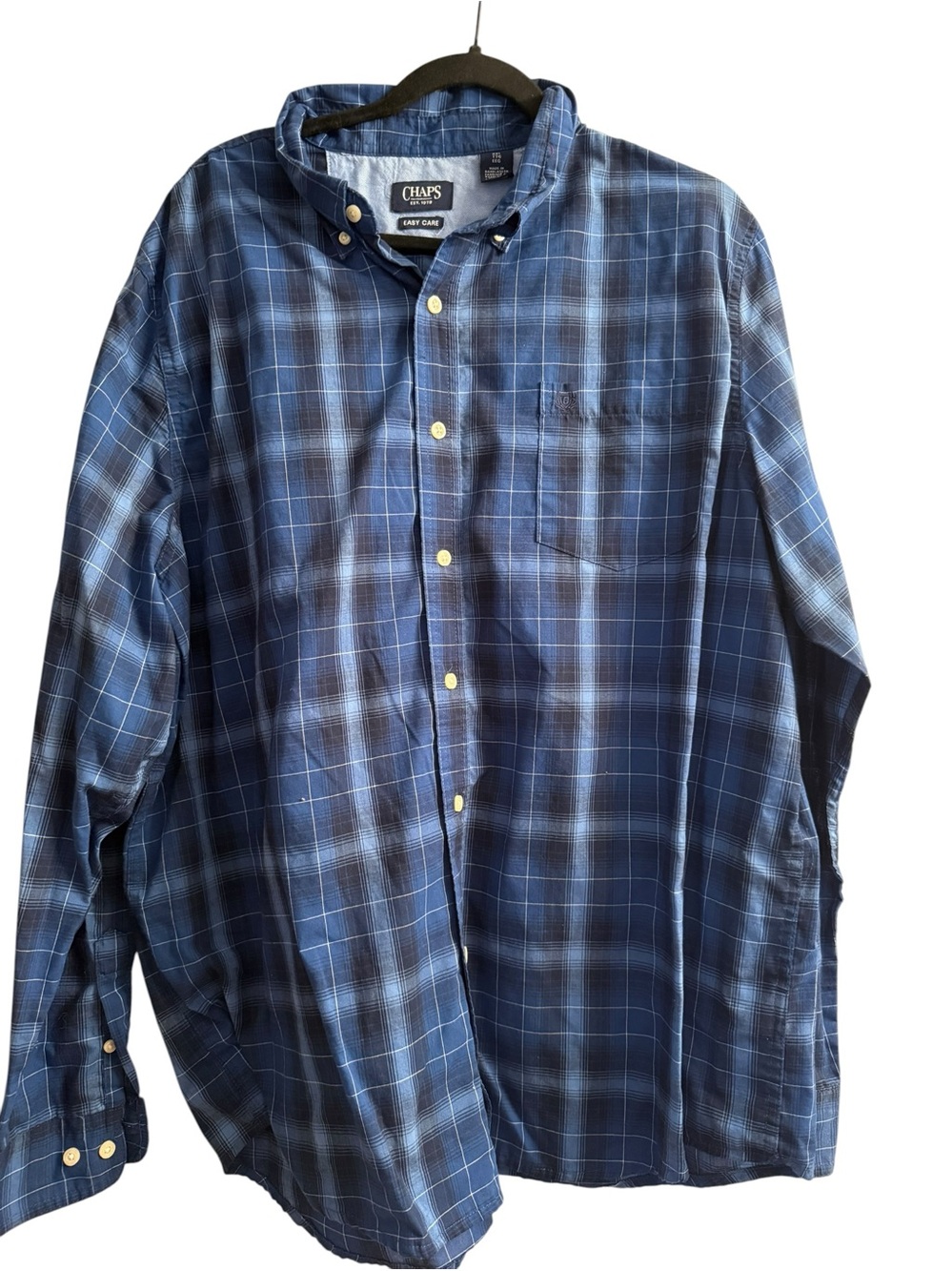 Chaps Men's XXL Blue Plaid Button-Down Shirt